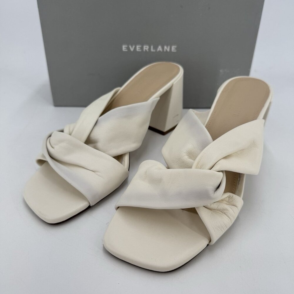 Everlane The Day Twist Heel Sandals 9 Parchment Leather Block Heel Slip-On Mules